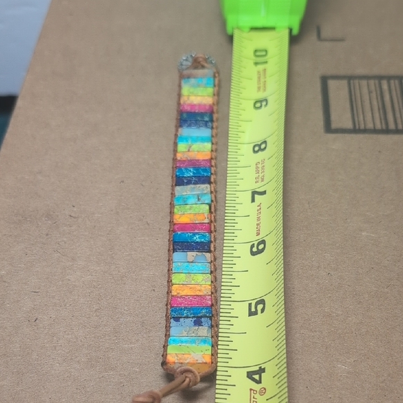 Handmade Multicolor Stone Tile Wrap Bracelet - Brown Cord - Picture 5 of 7